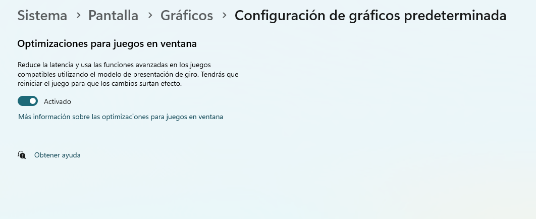 Configuración de Windows activando la programación de GPU acelerada por hardware